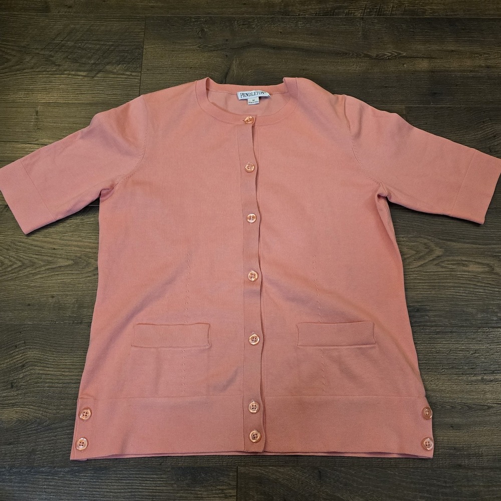 Pendleton Sweater Womens Medium Pink‎ Peach Cardigan Silk Blend Button Work
